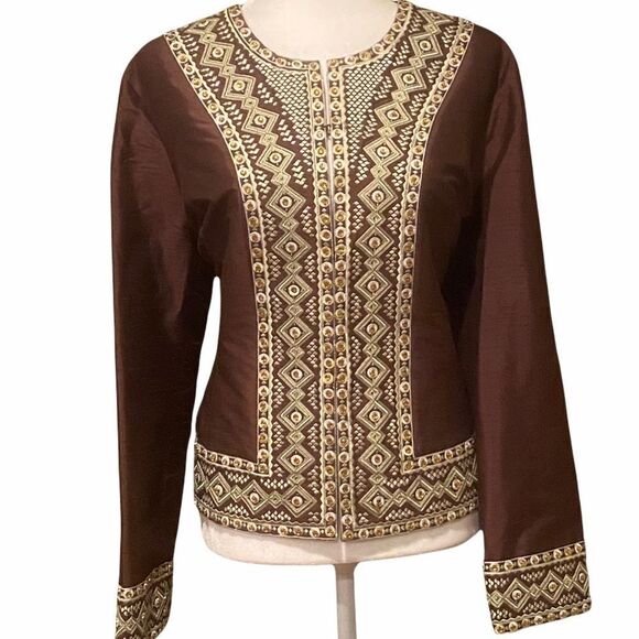 Victor Costa 100% Silk Beaded Elegant Blazer Jacket Size 14 - Picture 1 of 13